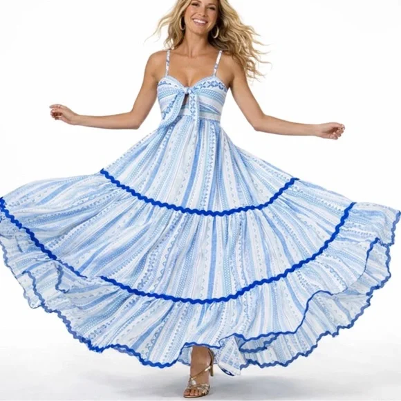 Tori Richard Borderline Zuri Blue Patterned
Cotton Maxi Dress NWT - Picture 2 of 13